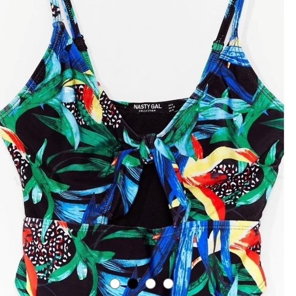 NWT Nasty Gal Swim | Tropical Print High Leg Cutout Swimsuit | Blue/Green Sz 4 - Picture 4 of 15